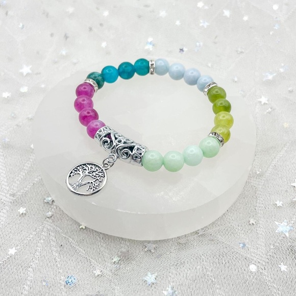 Tree of Life Chalcedony Crystal Bead Stretch Bracelet - Picture 5 of 5